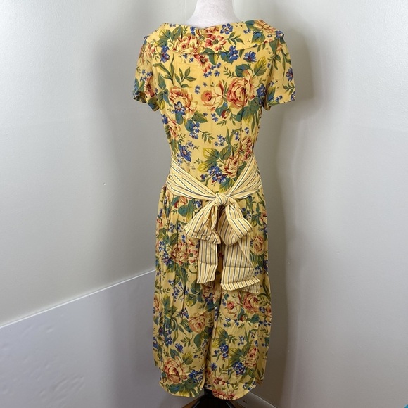 Vintage Y2K Donna Ricci Floral Midi Dress With Bow Tie Back & Pleated Skirt M - Picture 3 of 14